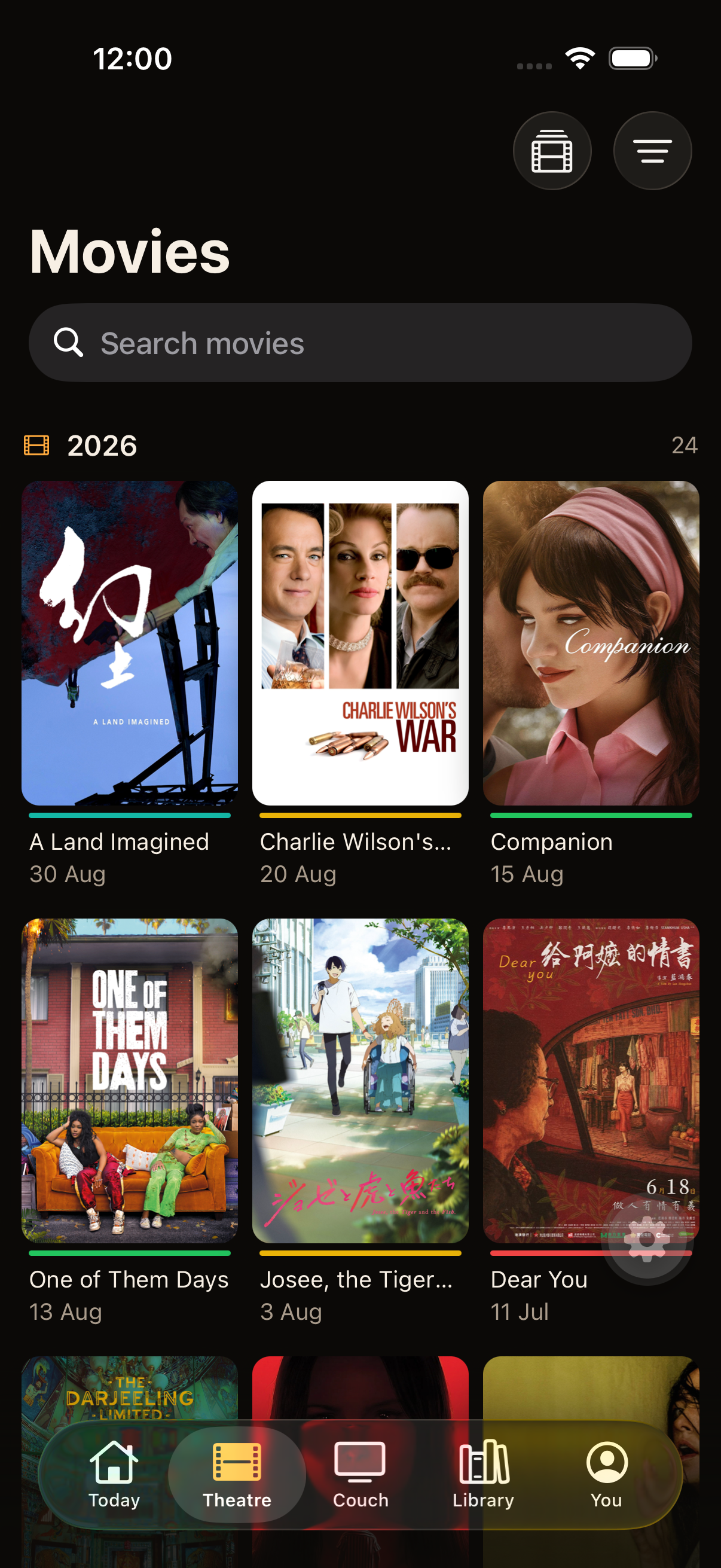 The Crestora Theatre archive showing films grouped by year